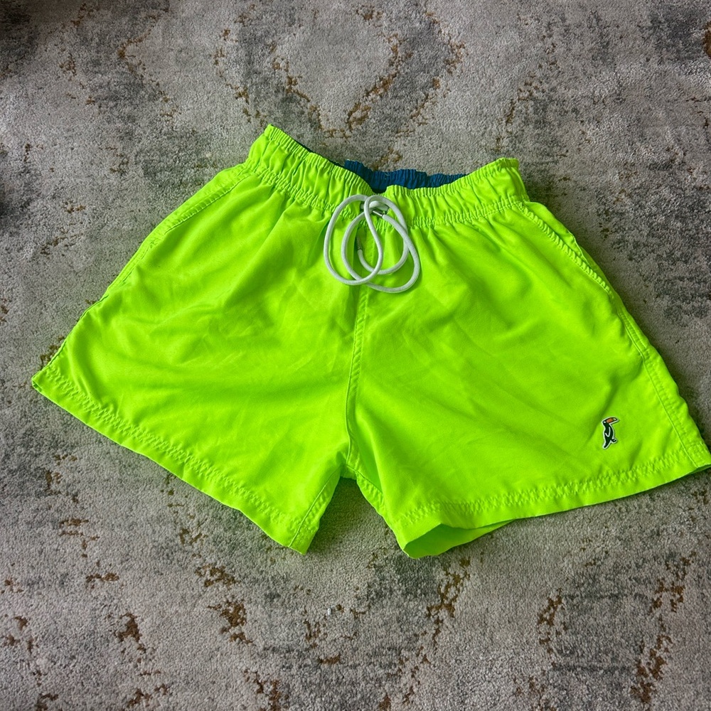 Green and White Athletic Shorts with Elastic Waistband